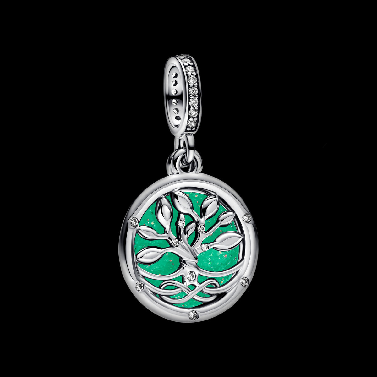 Dangle Charm – Sterling Silver – Glow-in-the-dark Infinity Tree Double