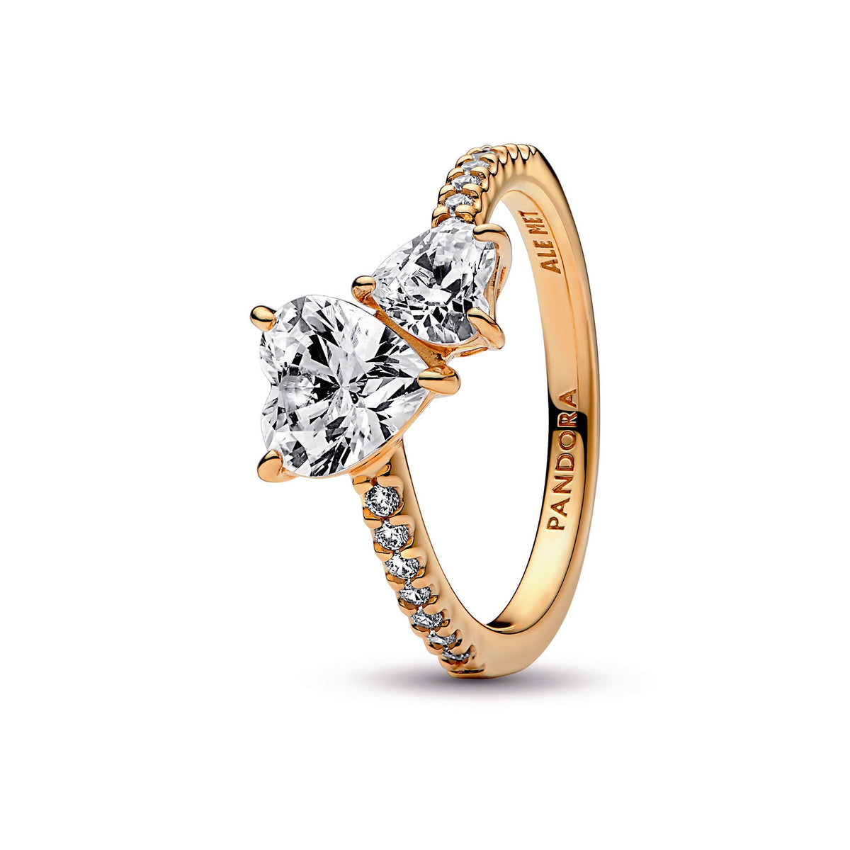 Ring – 14k Gold-Plated – Double Heart Sparkling