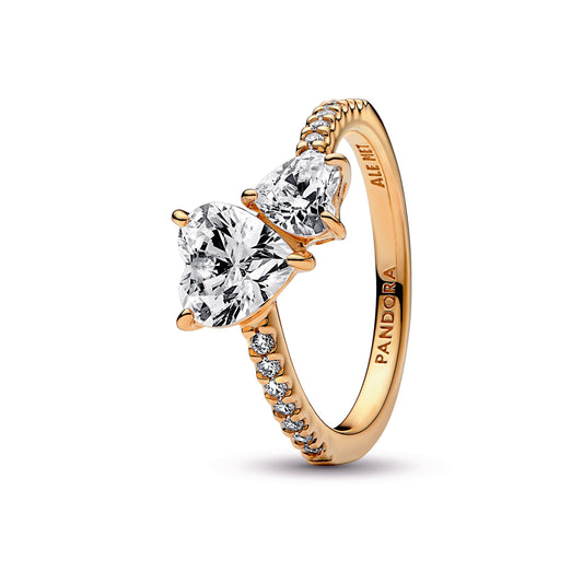 Ring – 14k Gold-Plated – Double Heart Sparkling