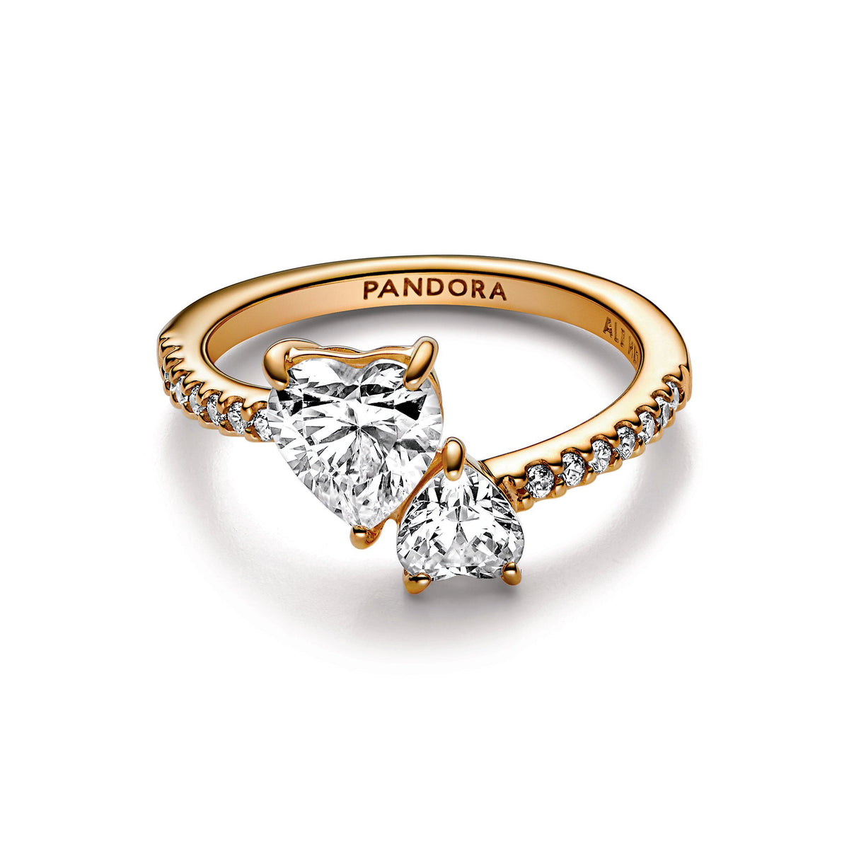Ring – 14k Gold-Plated – Double Heart Sparkling
