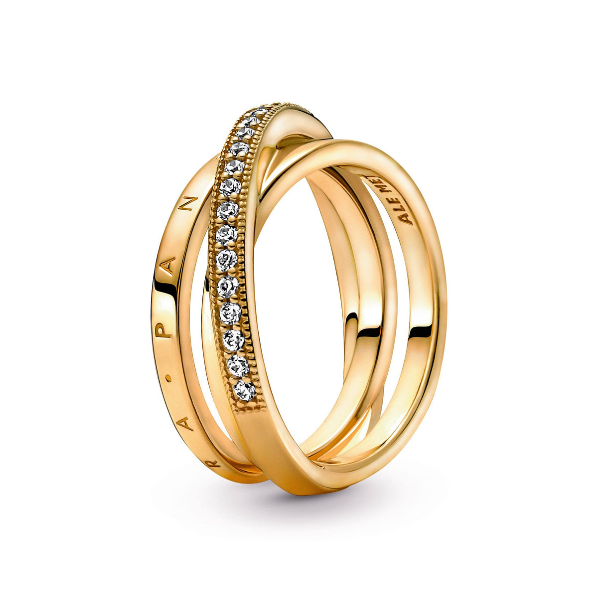 Ring – 14k Gold-Plated – Crossover Pavé Triple Band