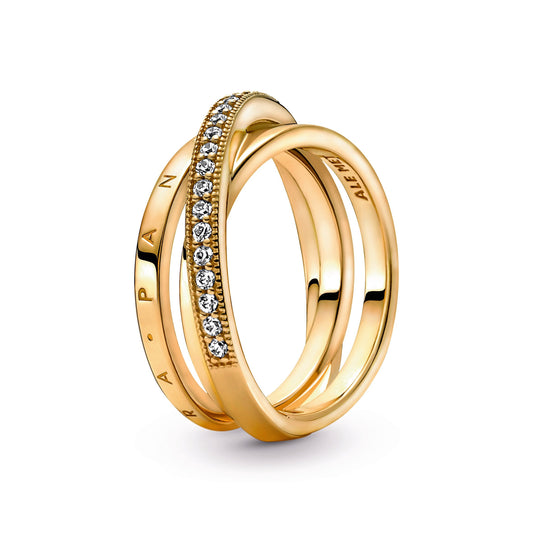 Ring – 14k Gold-Plated – Crossover Pavé Triple Band