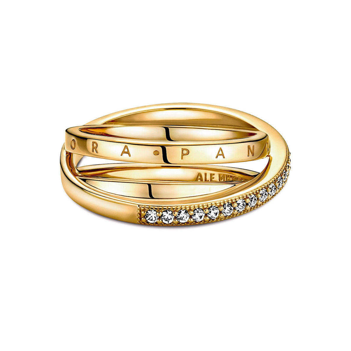 Ring – 14k Gold-Plated – Crossover Pavé Triple Band
