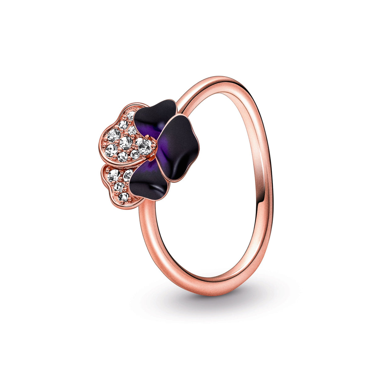 Ring – 14k Rose Gold-Plated – Deep Purple Pansy Flower