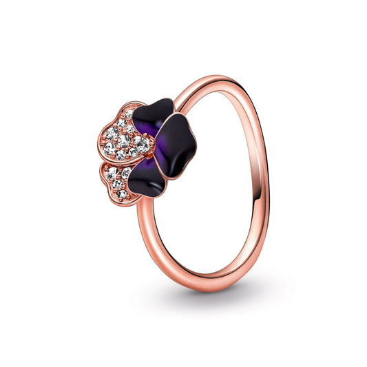 Ring – 14k Rose Gold-Plated – Deep Purple Pansy Flower