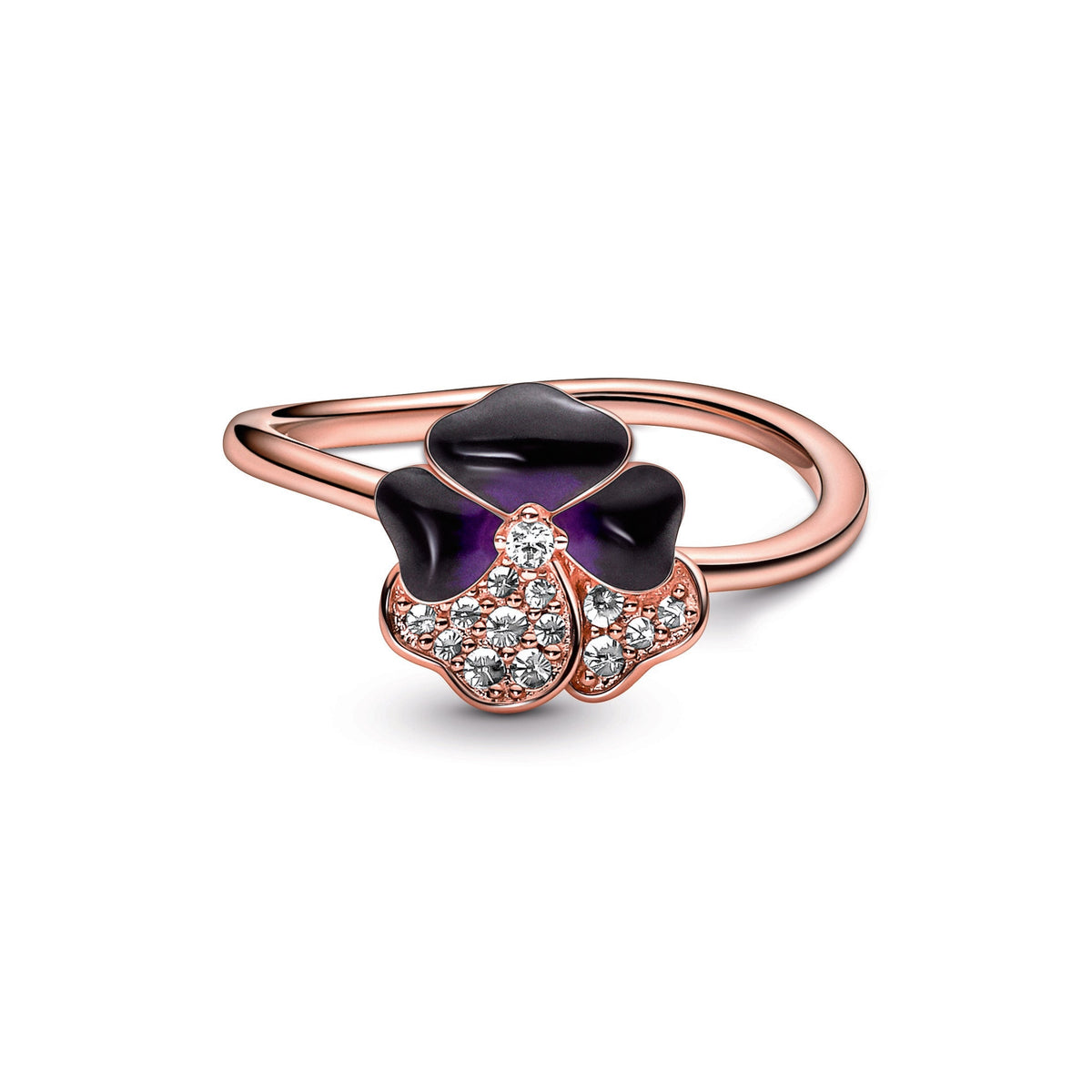 Ring – 14k Rose Gold-Plated – Deep Purple Pansy Flower