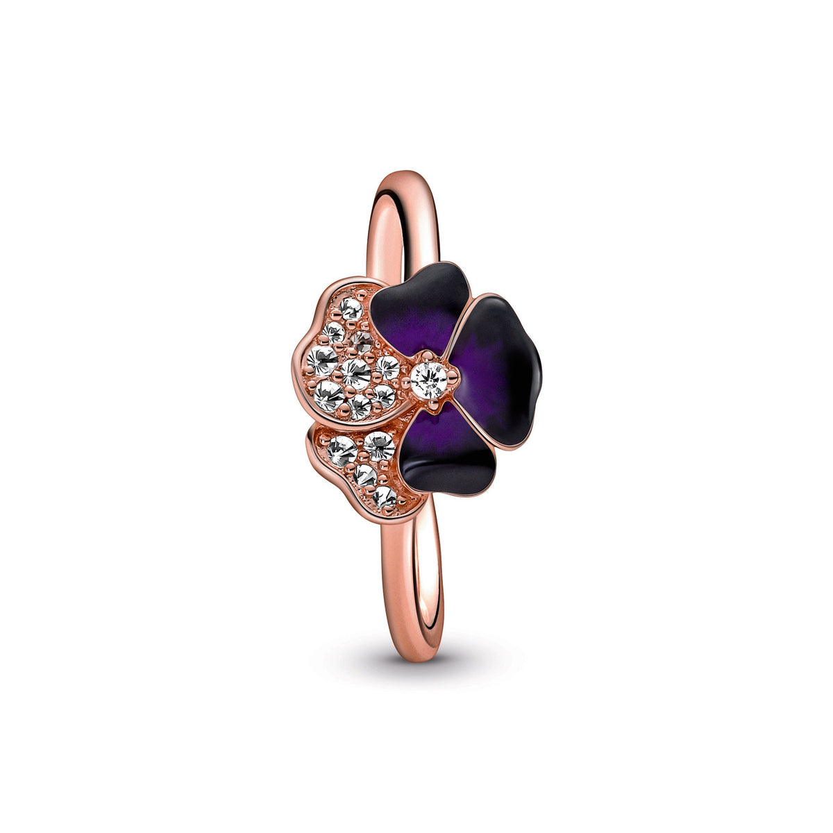 Ring – 14k Rose Gold-Plated – Deep Purple Pansy Flower