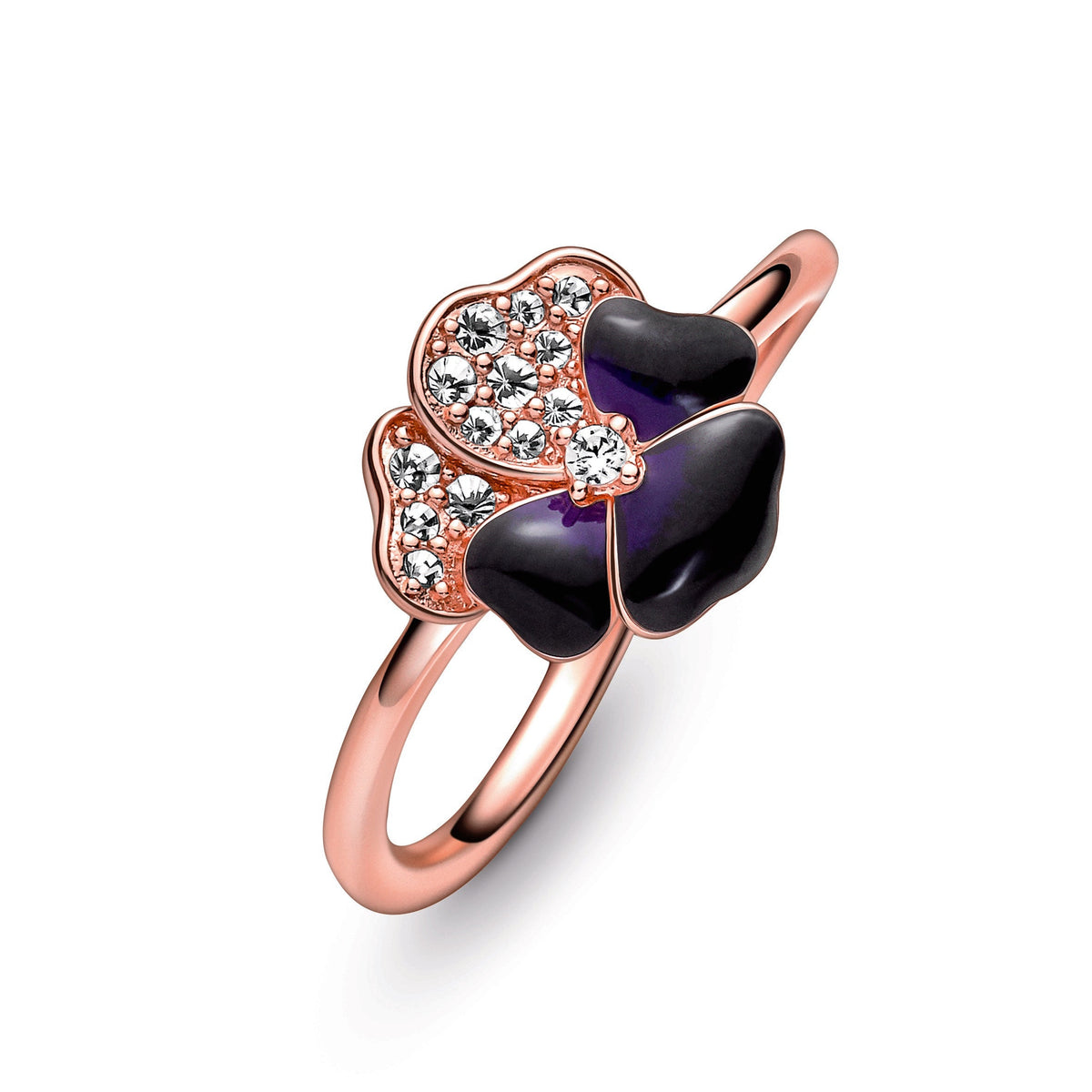 Ring – 14k Rose Gold-Plated – Deep Purple Pansy Flower