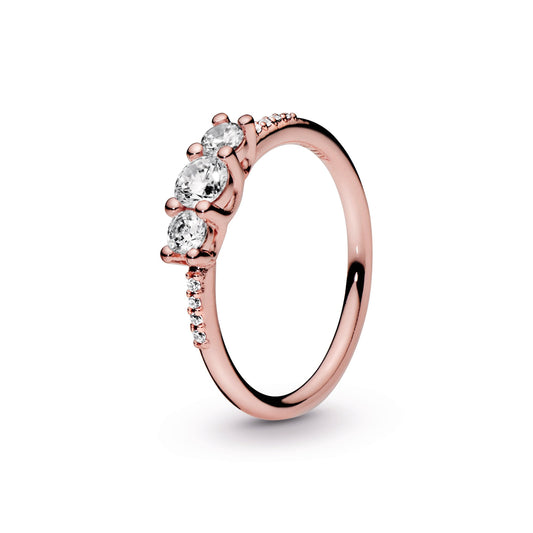 Ring – 14k Rose Gold-Plated – Clear Three-Stone