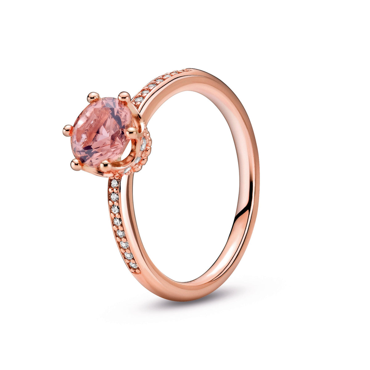 Ring – 14k Rose Gold-Plated – Pink Sparkling Crown Solitaire