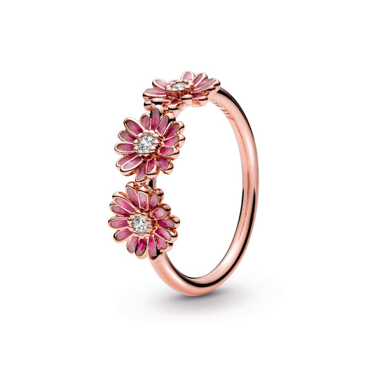 Ring – 14k Rose Gold-Plated – Pink Daisy Flower Trio