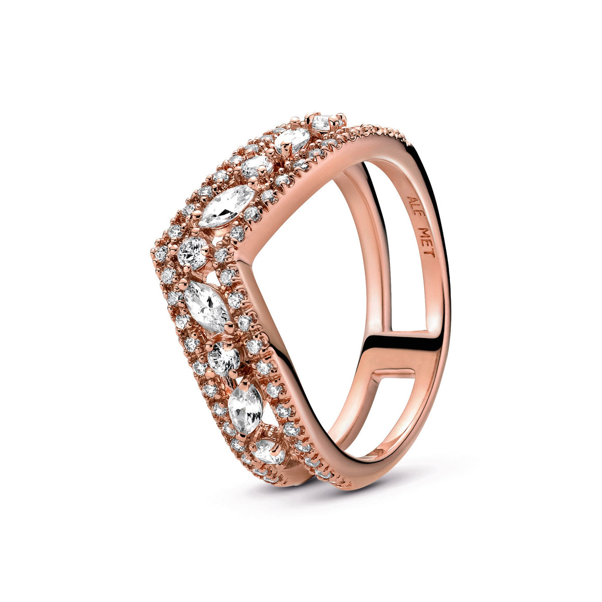 Ring – 14k Rose Gold-Plated – Sparkling Marquise Double Wishbone