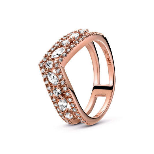 Ring – 14k Rose Gold-Plated – Sparkling Marquise Double Wishbone