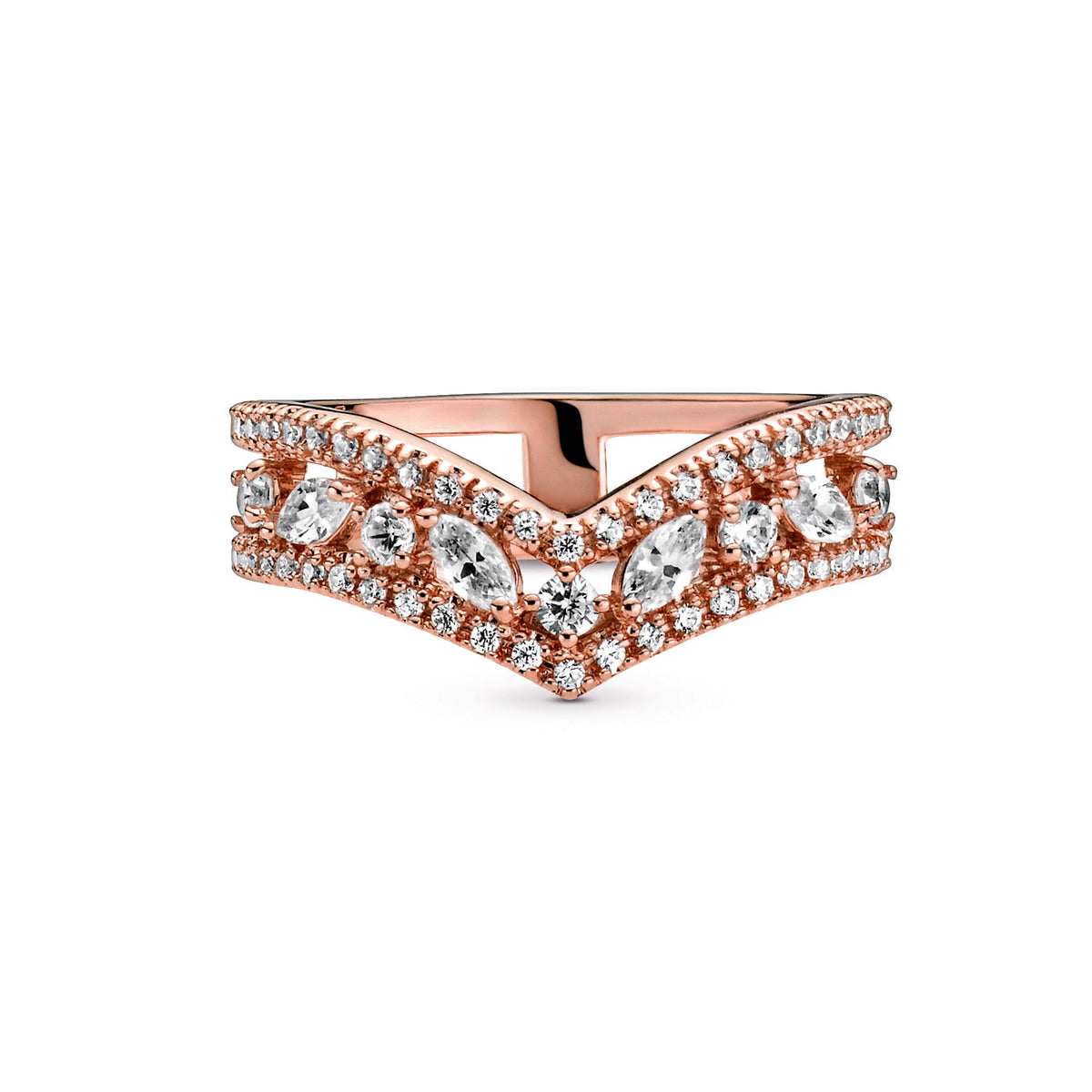 Ring – 14k Rose Gold-Plated – Sparkling Marquise Double Wishbone