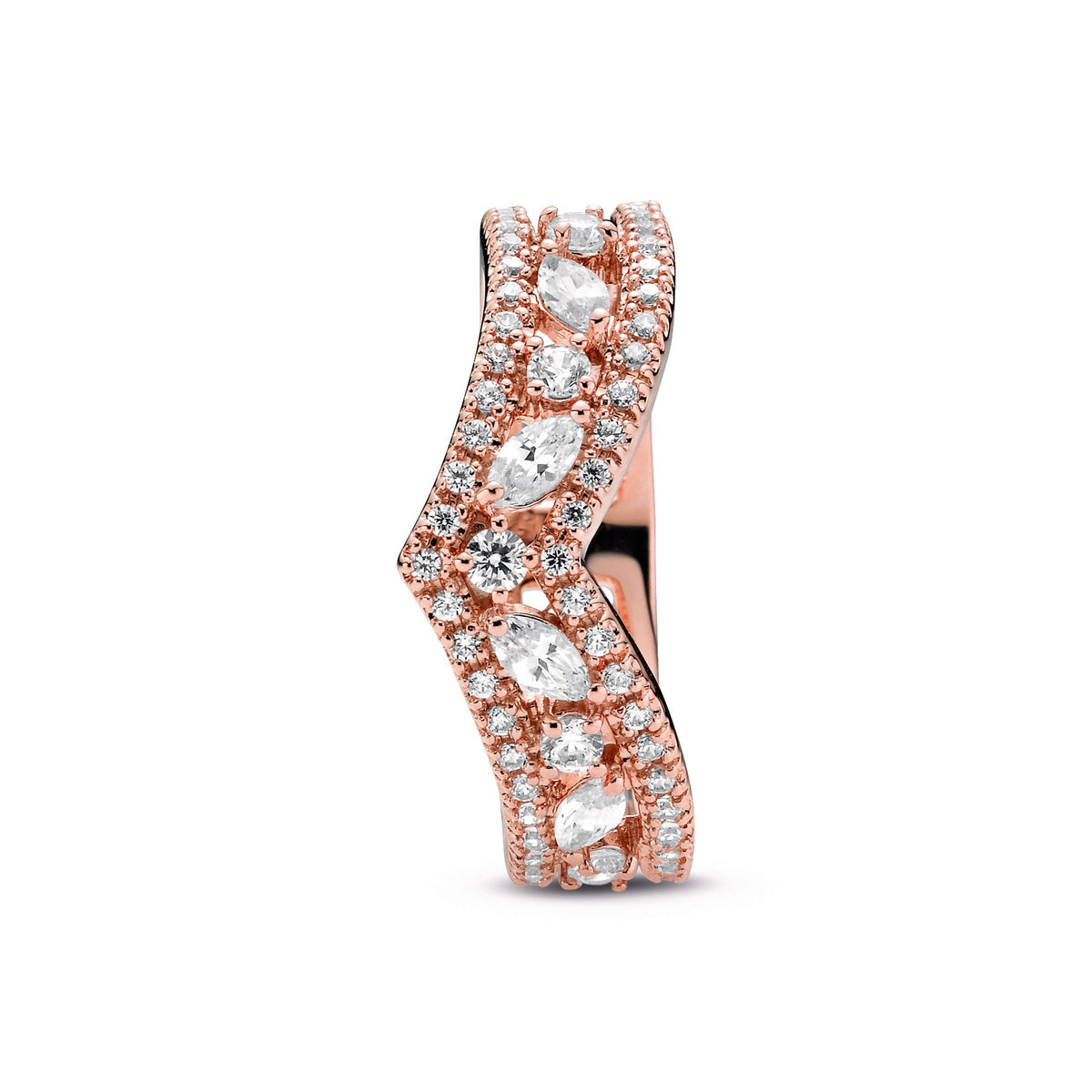 Ring – 14k Rose Gold-Plated – Sparkling Marquise Double Wishbone