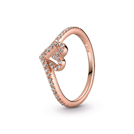 Ring – 14k Rose Gold-Plated – Sparkling Wishbone Heart