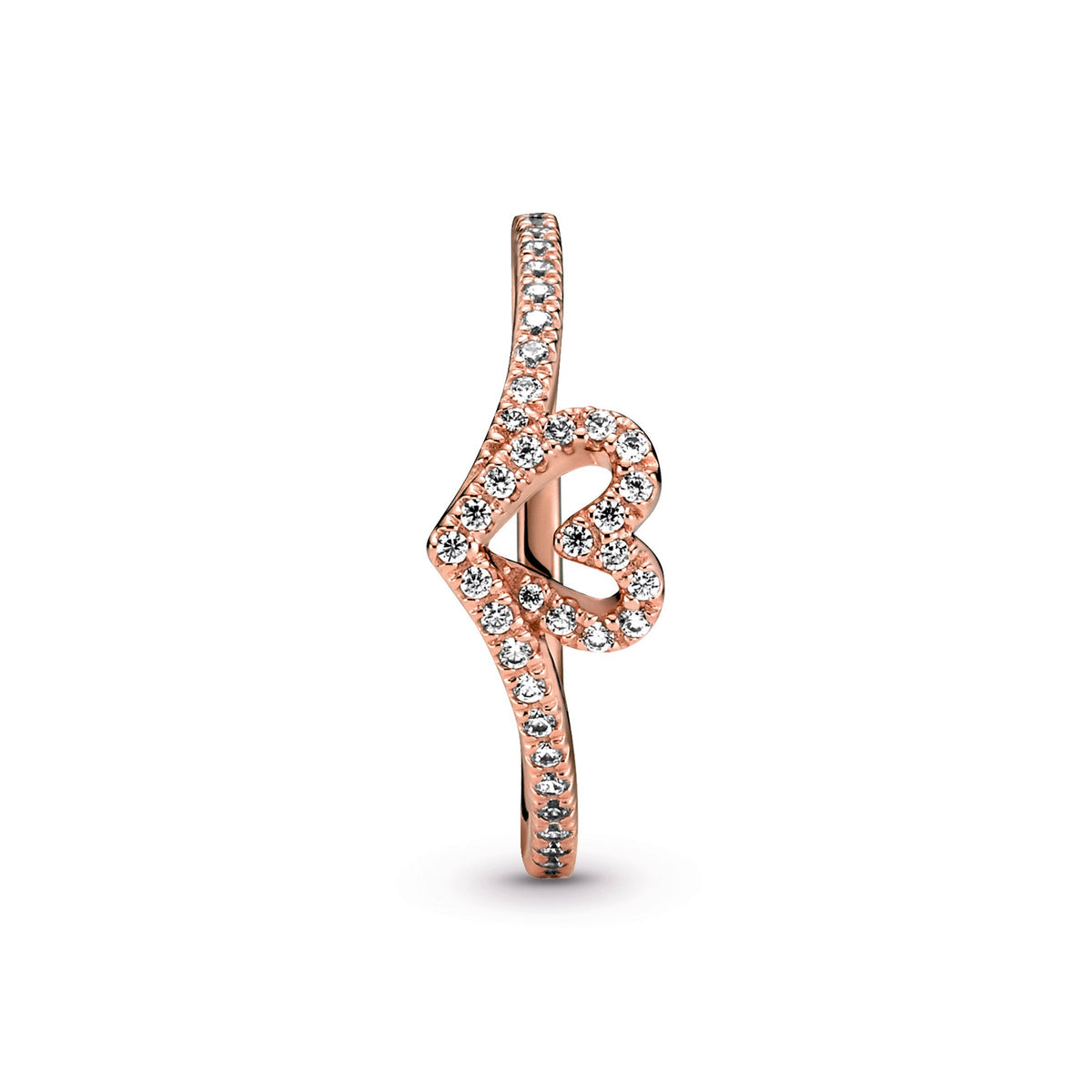 Ring – 14k Rose Gold-Plated – Sparkling Wishbone Heart
