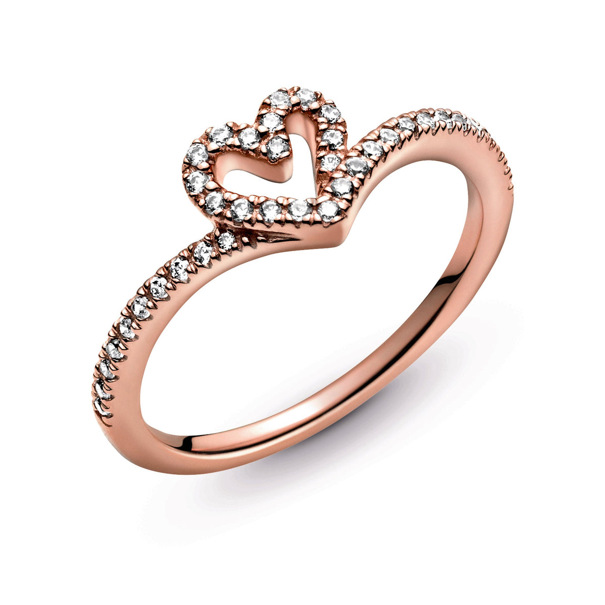 Ring – 14k Rose Gold-Plated – Sparkling Wishbone Heart
