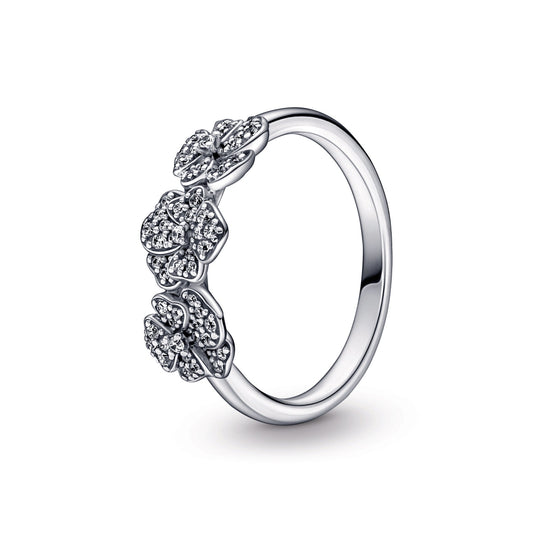 Ring – Sterling Silver – Triple Pansy Flower