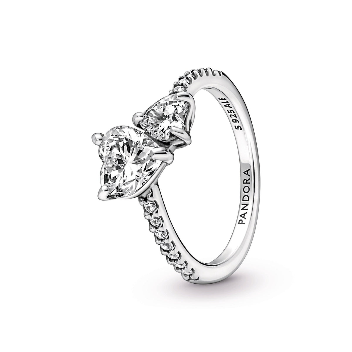 Ring – Sterling Silver – Double Heart Sparkling