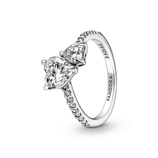 Ring – Sterling Silver – Double Heart Sparkling