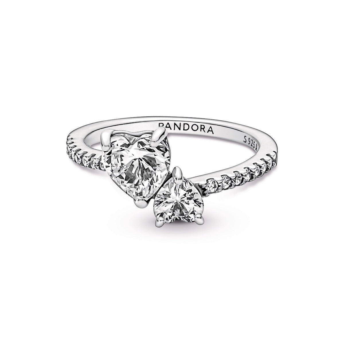 Ring – Sterling Silver – Double Heart Sparkling