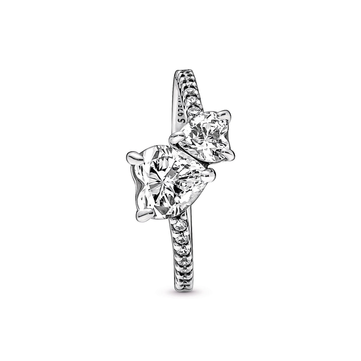 Ring – Sterling Silver – Double Heart Sparkling