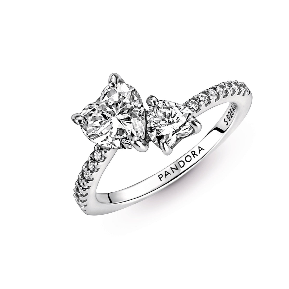 Ring – Sterling Silver – Double Heart Sparkling