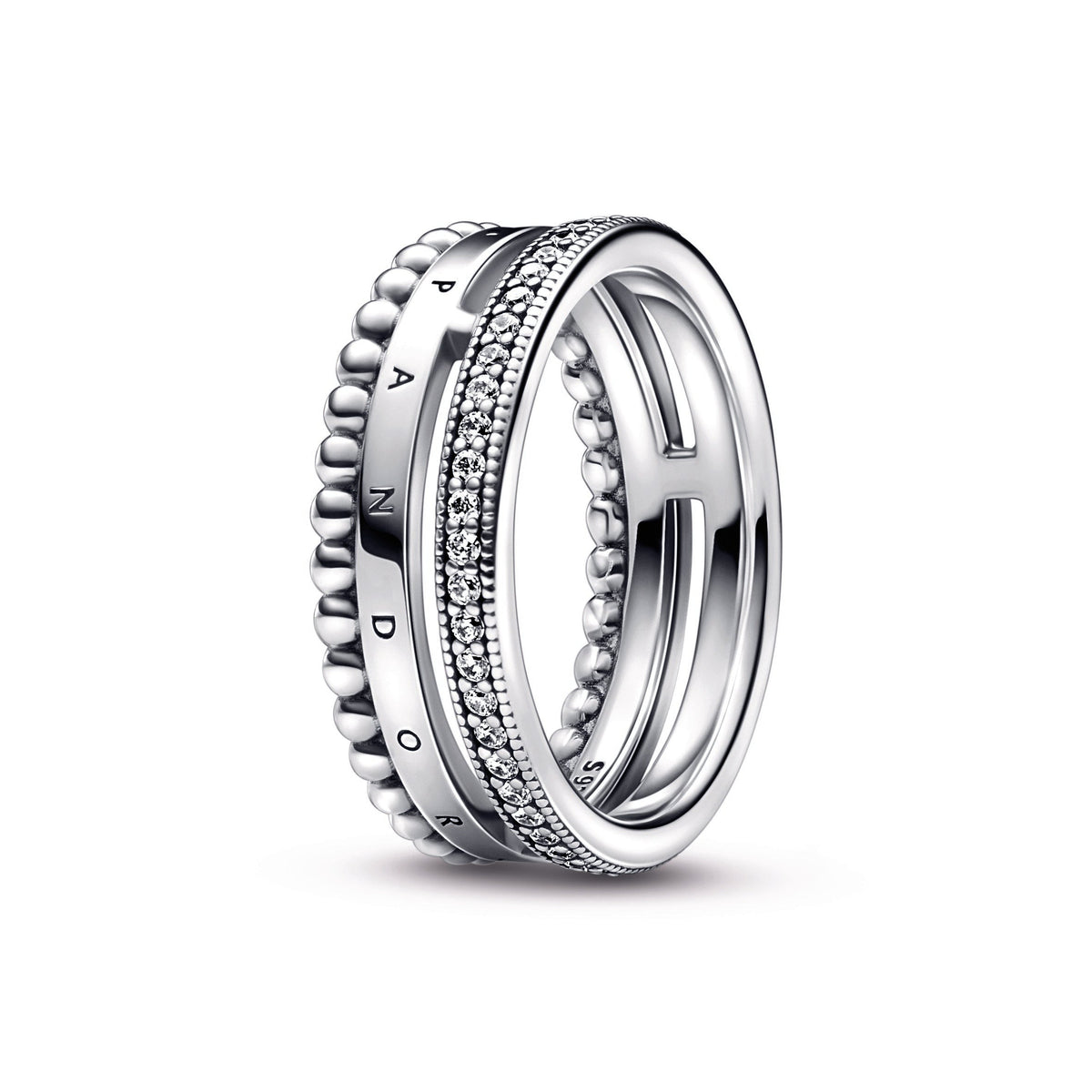 Ring – Sterling Silver – Pandora Signature Logo Pavé & Beads