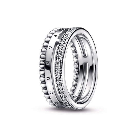 Ring – Sterling Silver – Pandora Signature Logo Pavé & Beads