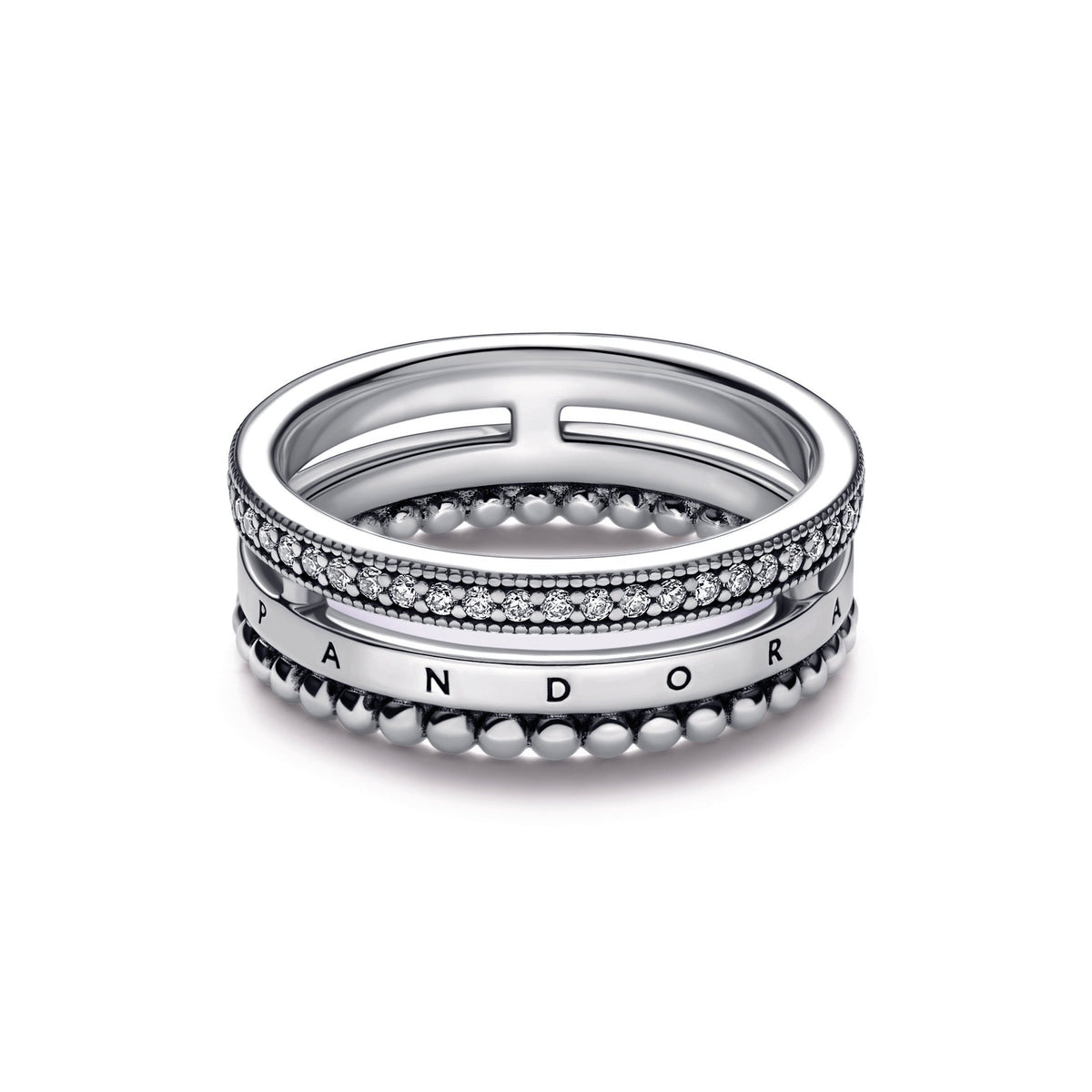 Ring – Sterling Silver – Pandora Signature Logo Pavé & Beads