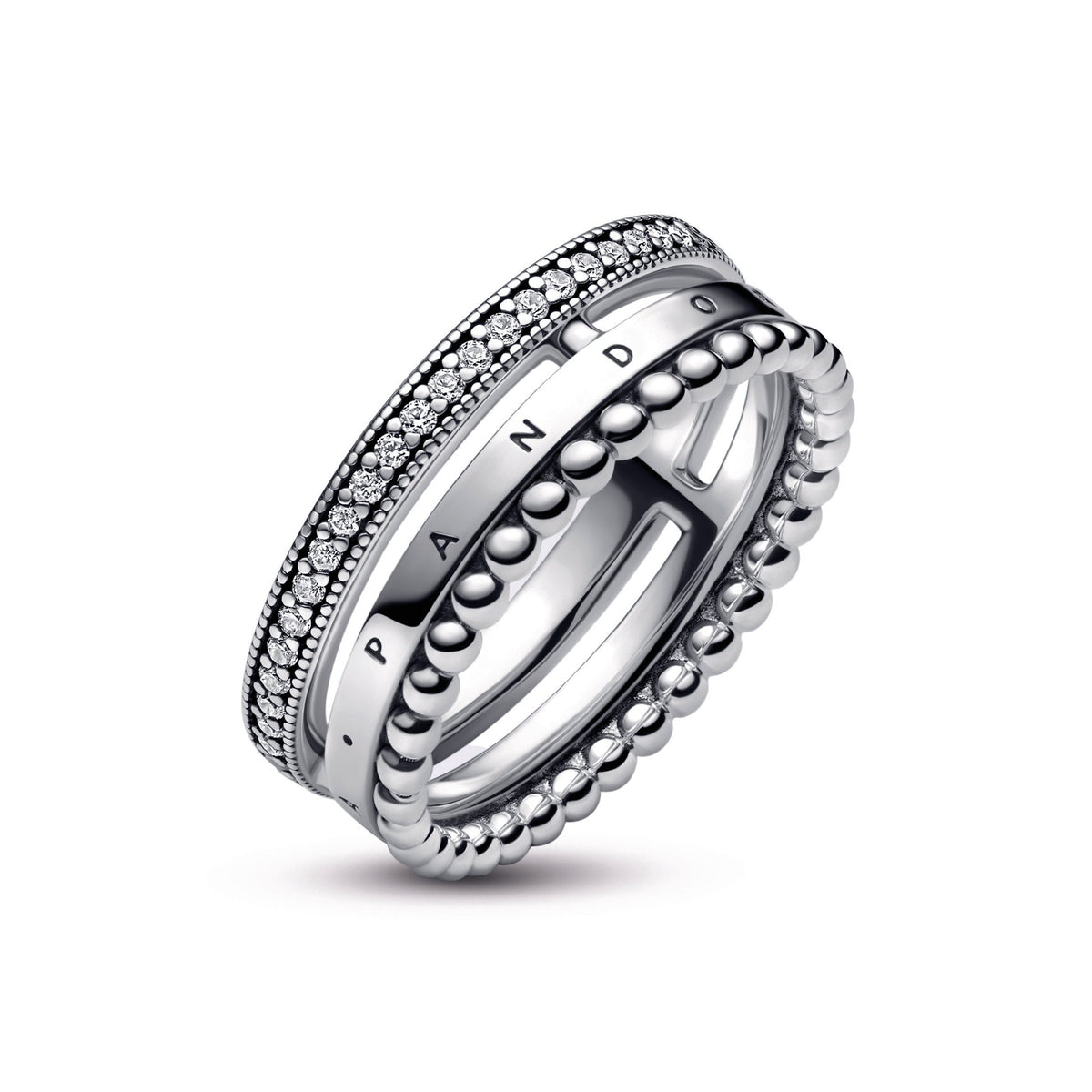 Ring – Sterling Silver – Pandora Signature Logo Pavé & Beads
