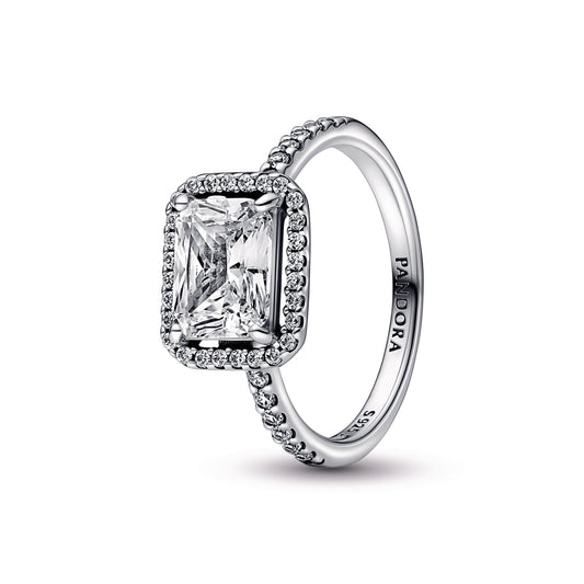 Ring – Sterling Silver – Rectangular Sparkling Halo