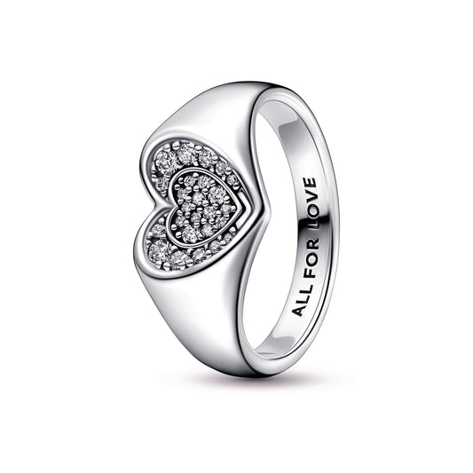 Ring – Sterling Silver – Radiant Heart Pavé Signet