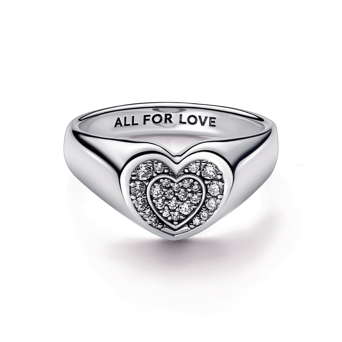 Ring – Sterling Silver – Radiant Heart Pavé Signet