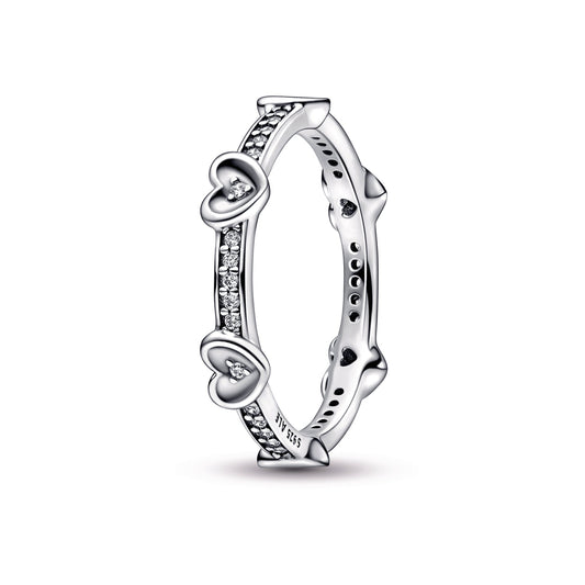 Ring – Sterling Silver – Radiant Sparkling Hearts