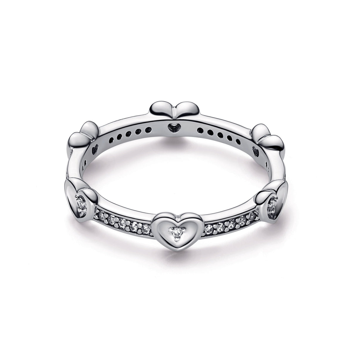 Ring – Sterling Silver – Radiant Sparkling Hearts