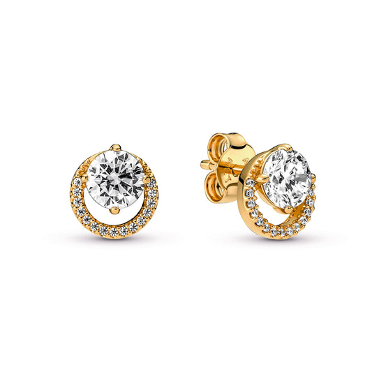 Stud Earrings – 14k Gold-Plated – Sparkling Round Halo