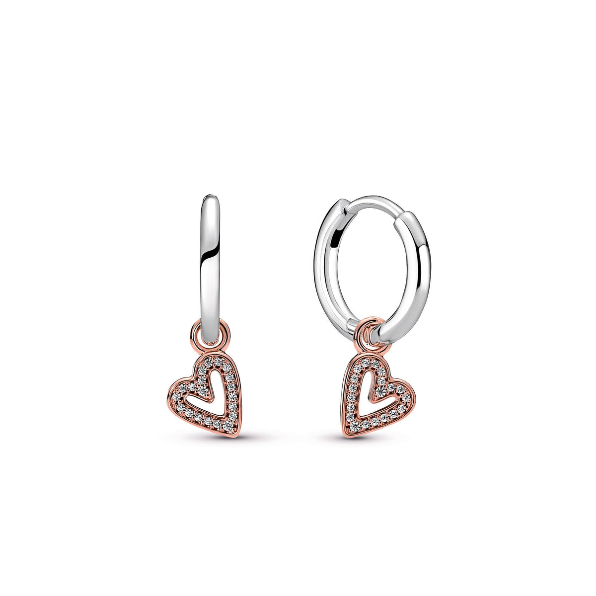 Hoop Earrings – 14k Rose Gold-Plated – Sparkling Freehand Heart