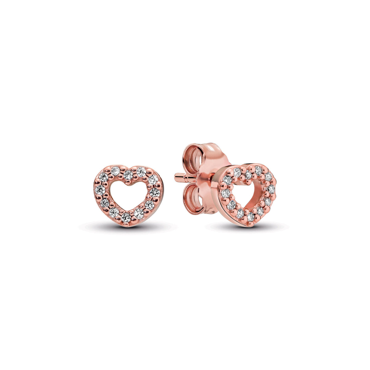 Stud Earrings – 14k Rose Gold-Plated – Open Heart