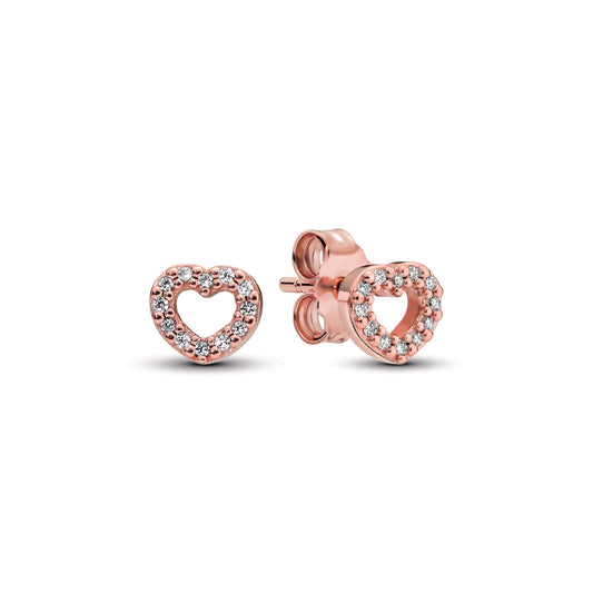 Stud Earrings – 14k Rose Gold-Plated – Open Heart
