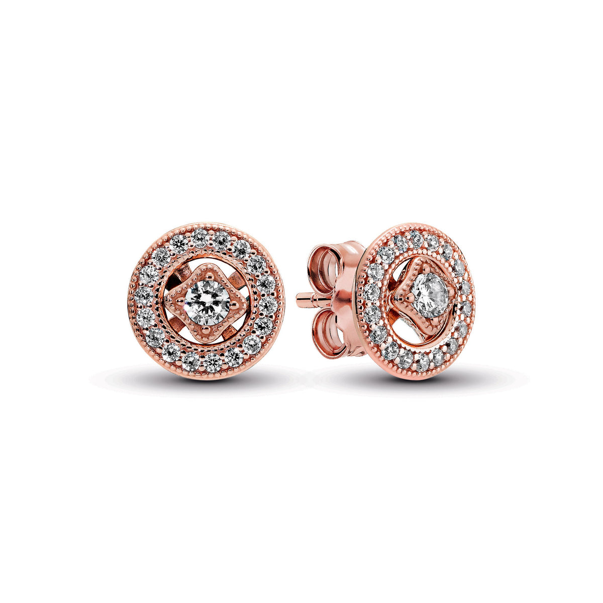 Stud Earrings – 14k Rose Gold-Plated – Vintage Circle