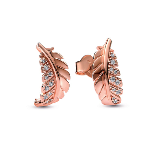 Stud Earrings – 14k Rose Gold-Plated – Floating Curved Feather