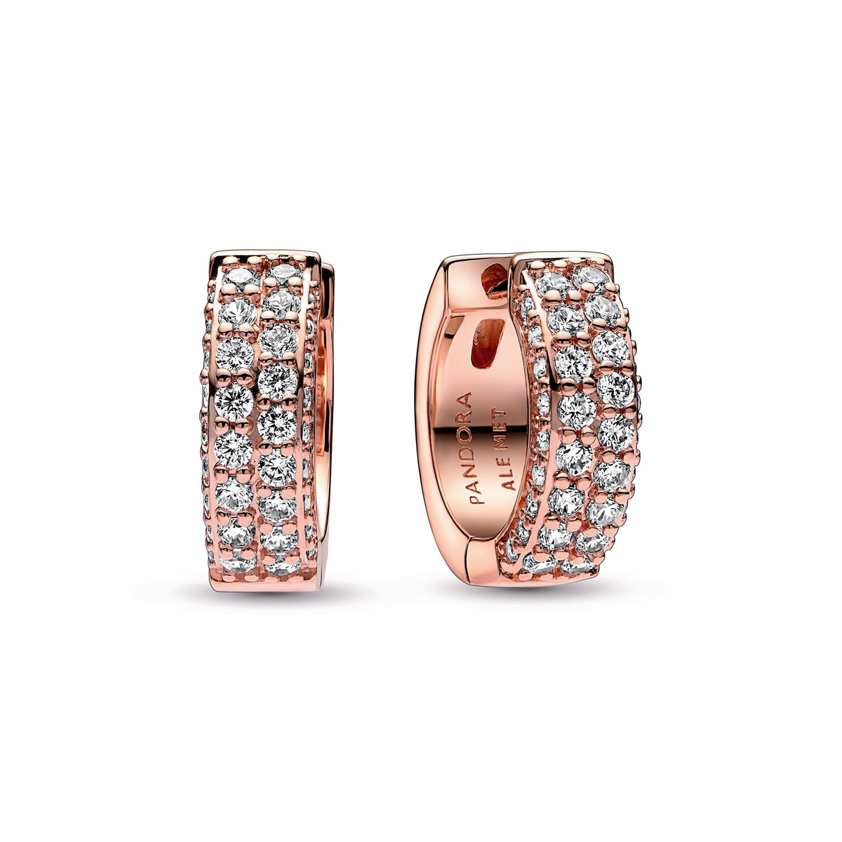 Hoop Earrings – 14k Rose Gold-Plated – Pandora Timeless Pavé Double-row