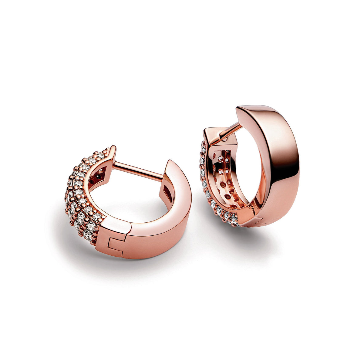 Hoop Earrings – 14k Rose Gold-Plated – Pandora Timeless Pavé Double-row