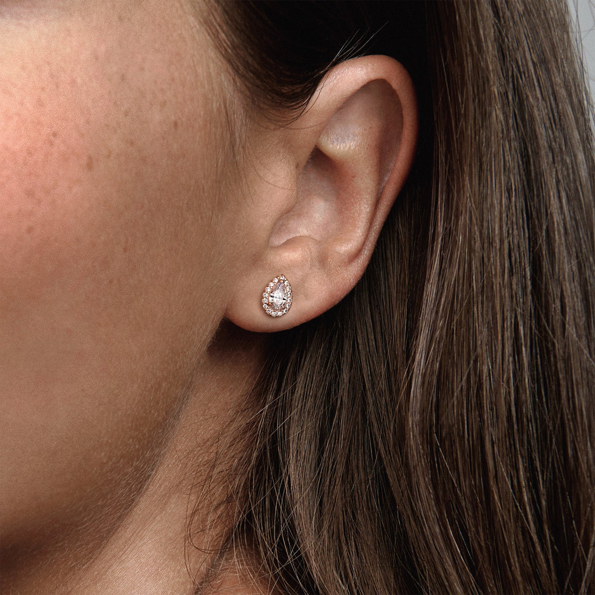 Stud Earrings – 14k Rose Gold-Plated – Teardrop Halo
