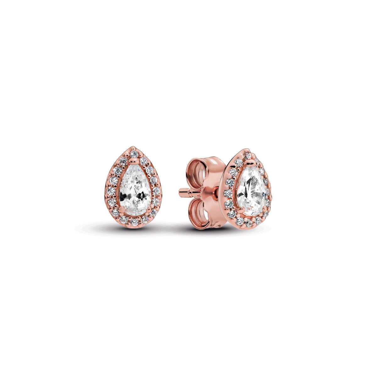 Stud Earrings – 14k Rose Gold-Plated – Teardrop Halo