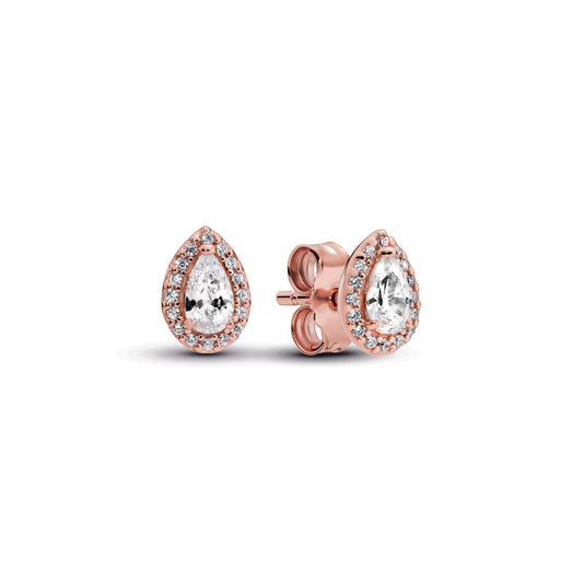 Stud Earrings – 14k Rose Gold-Plated – Teardrop Halo