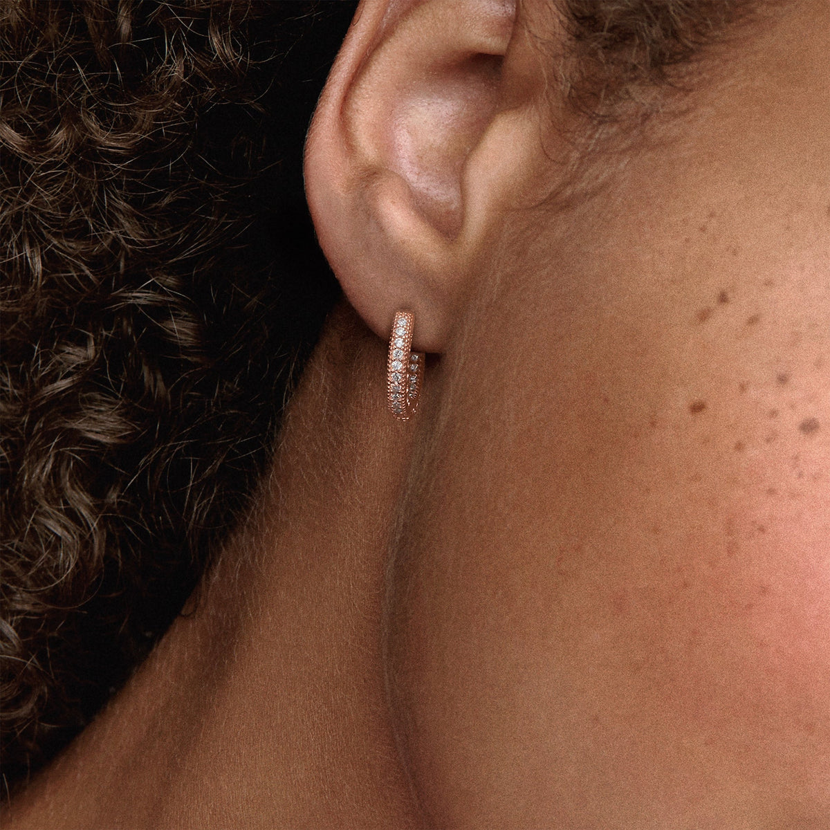 Hoop Earrings – 14k Rose Gold-Plated – Pavé Heart