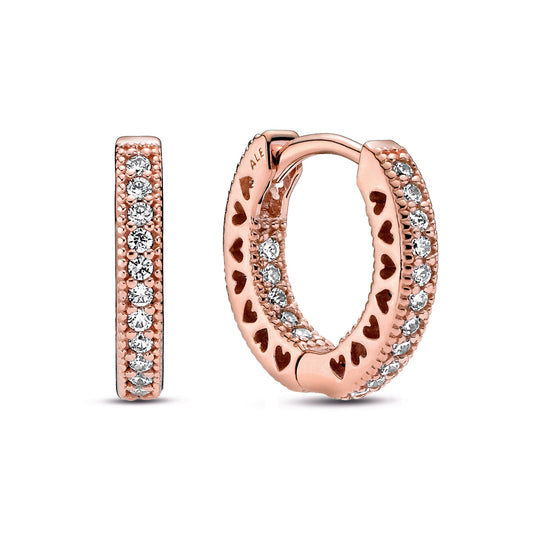 Hoop Earrings – 14k Rose Gold-Plated – Pavé Heart
